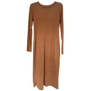 INC Women's Camel Tan Ribbed Crew Neck Long Sleeve Bodycon Midi Dress Medium NWT